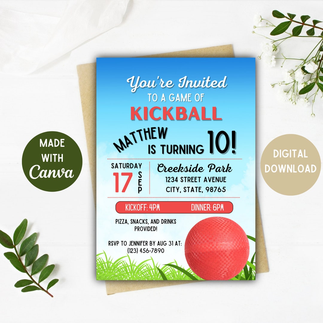 Kickball Party Invitation Kickball Party Kickball Digital Download 5x7