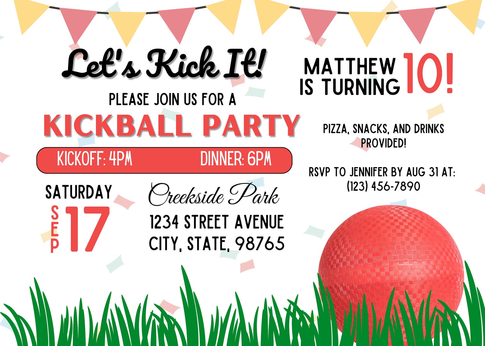 Kickball Party Invitation Kickball Party Kickball Digital Download 5x7