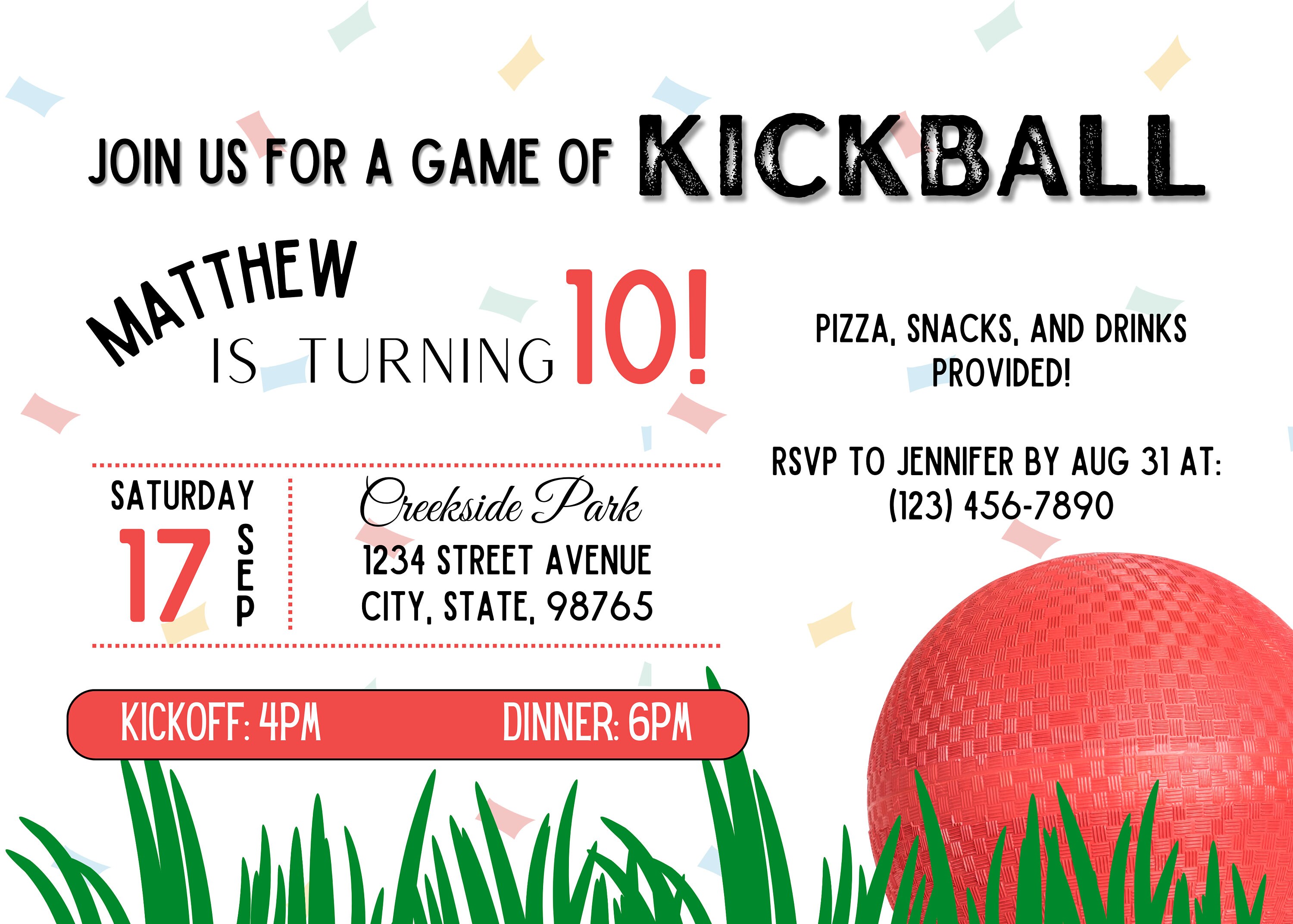 Kickball Party Invitation Kickball Party Kickball Digital Download 5x7
