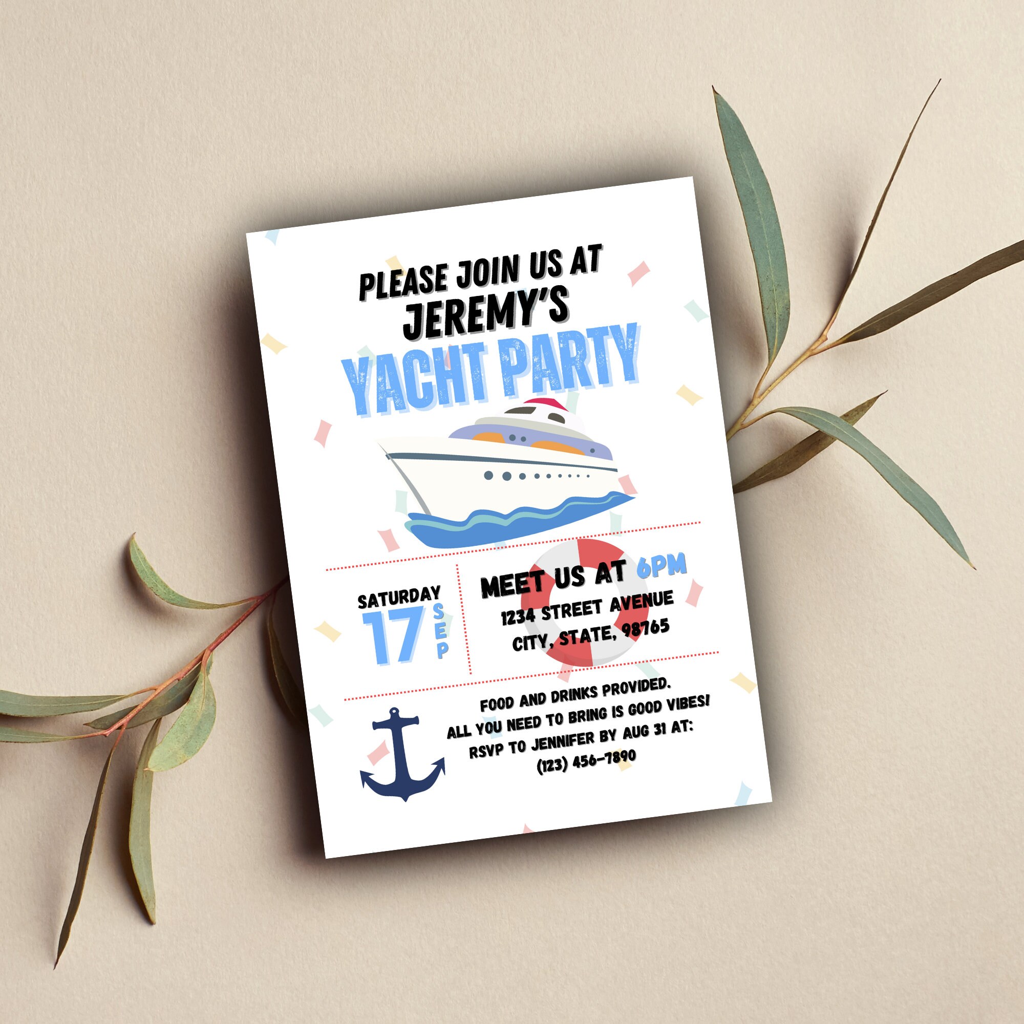 Yacht Birthday Party Invitation TEMPLATE Yacht Party Invitation Yacht