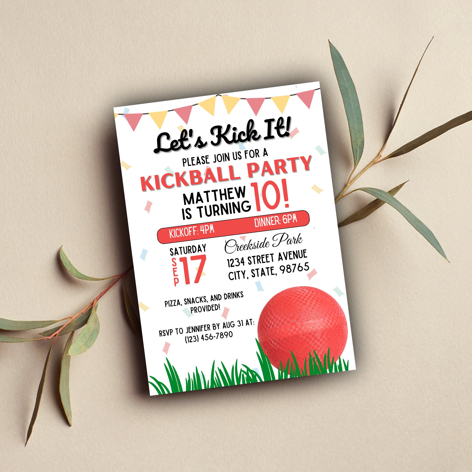 Kickball Party Invitation Kickball Party Kickball Digital Download 5x7
