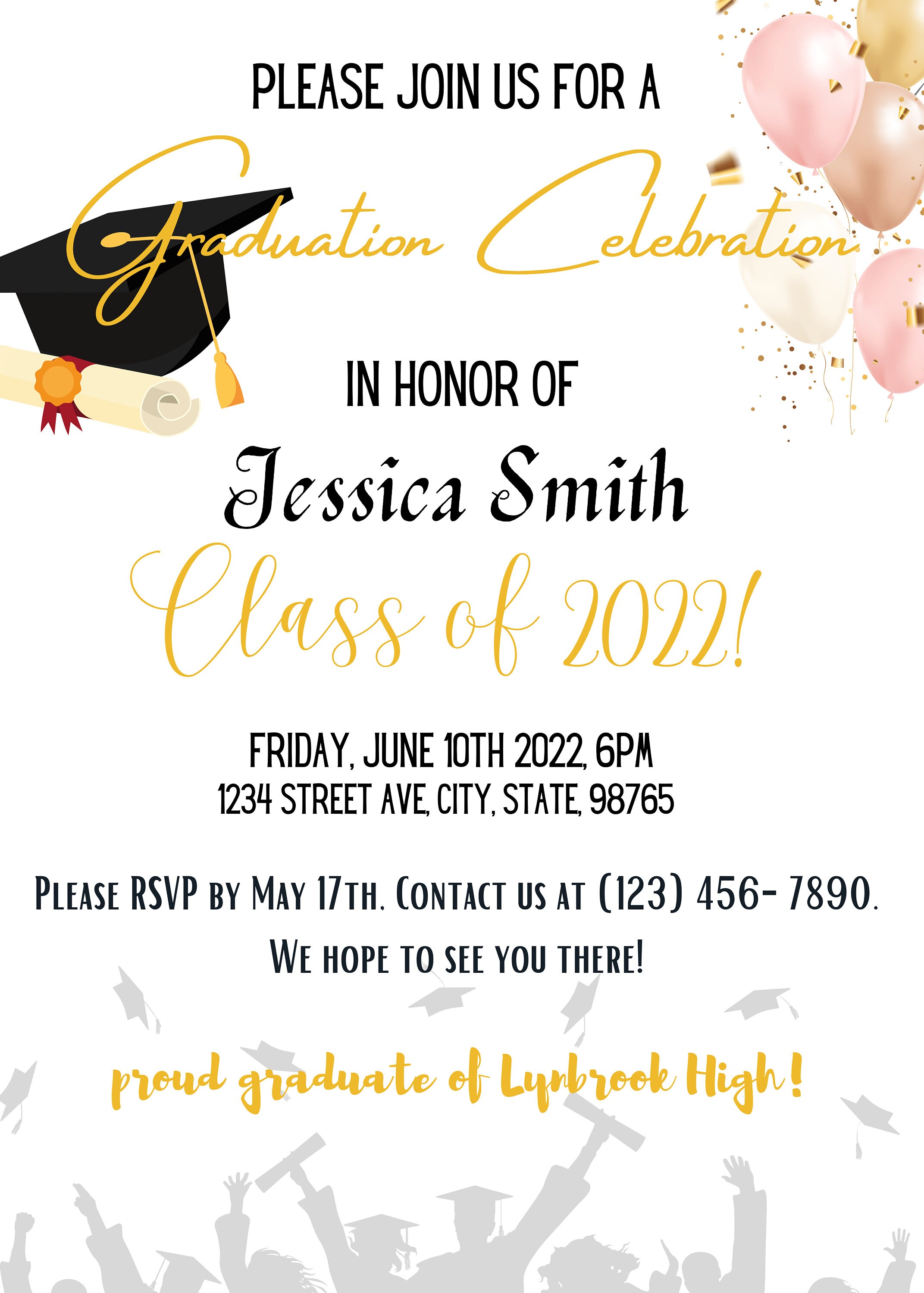 Graduation Invitation Printable Template 5x7in | Graduation Celebration ...