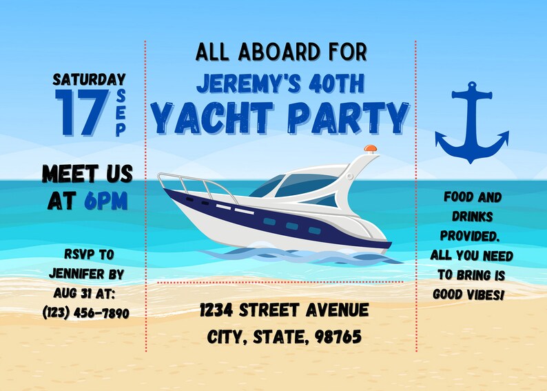 Yacht Birthday Party Invitation TEMPLATE Yacht Party Invitation Yacht