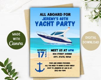 Invitación para fiesta de cumpleaños en yate PLANTILLA / Invitación para fiesta en yate / Fiesta en yate / Invitación para yate / Descarga digital / Opciones de 5 x 7 4 x 6 pulgadas