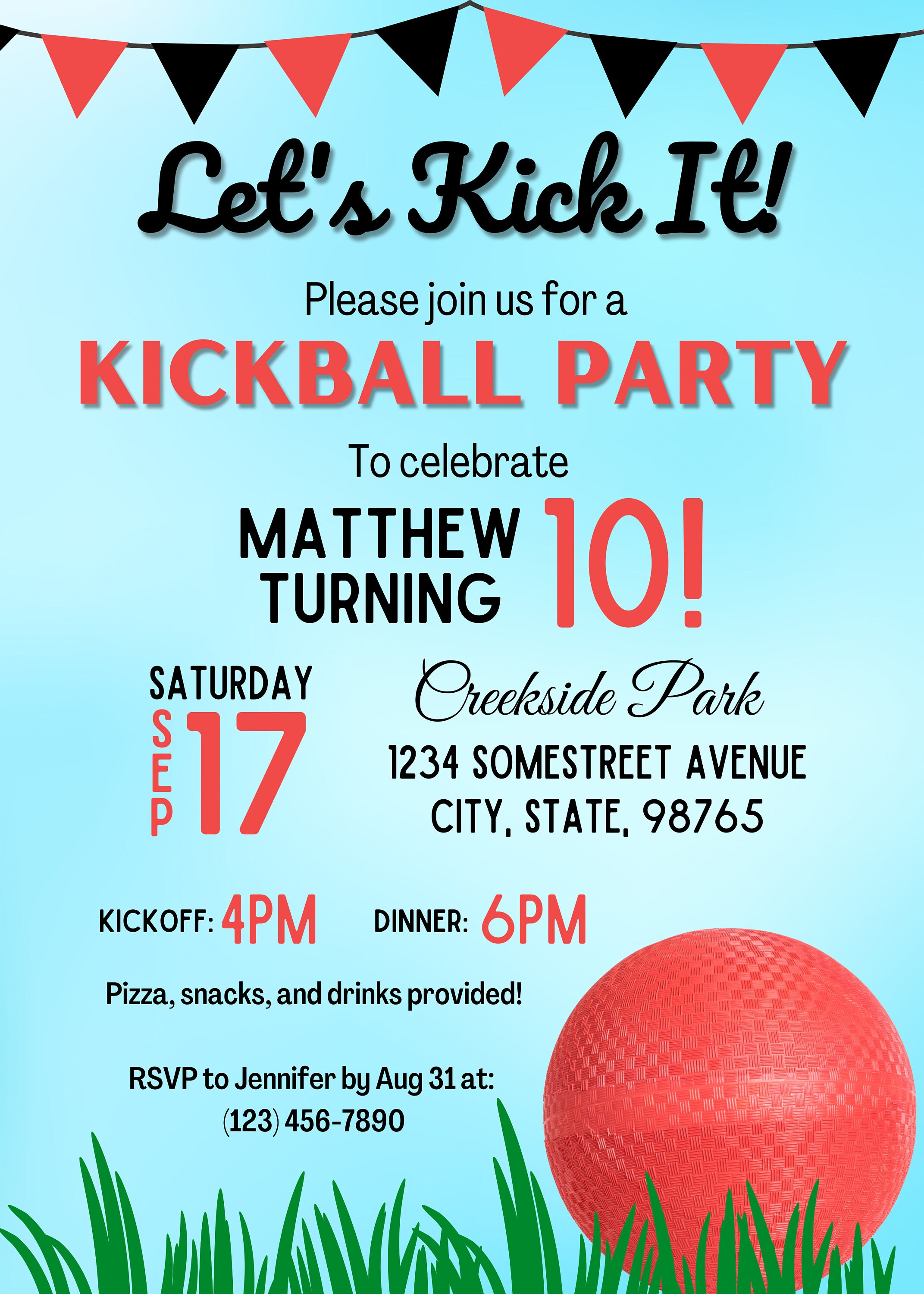 Kickball Party Invitation Kickball Party Kickball Digital Download 5x7