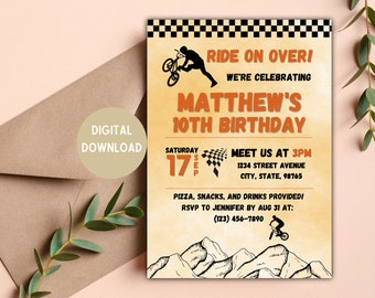 Invitación de cumpleaños de BMX / Cumpleaños de BMX / Descarga digital / Fuente Mx Bmx Bmx SV Bmx S Cumpleaños de Bmx / Opciones de 5 x 7, 4 x 6 pulgadas Fiesta de bicicletas BMX editable