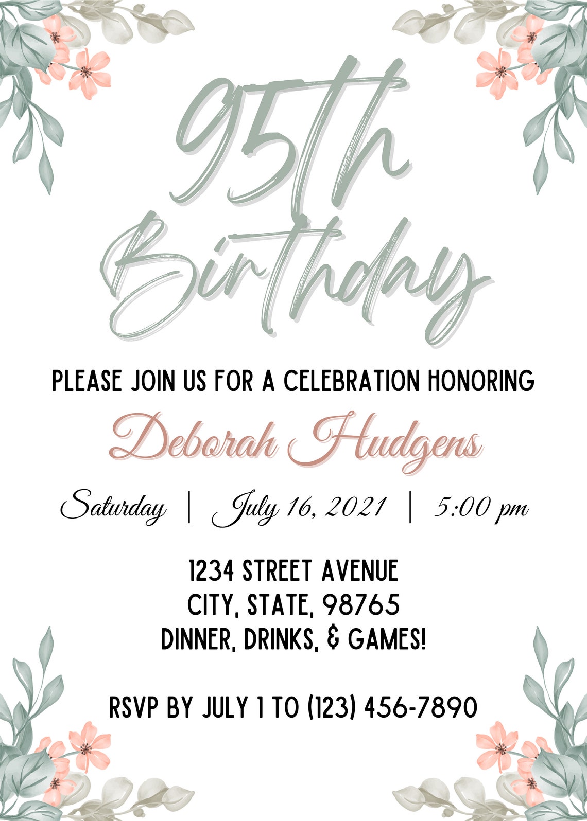 Editable 95th Birthday Invite 95th Birthday 95th Birthday Ideas 95th
