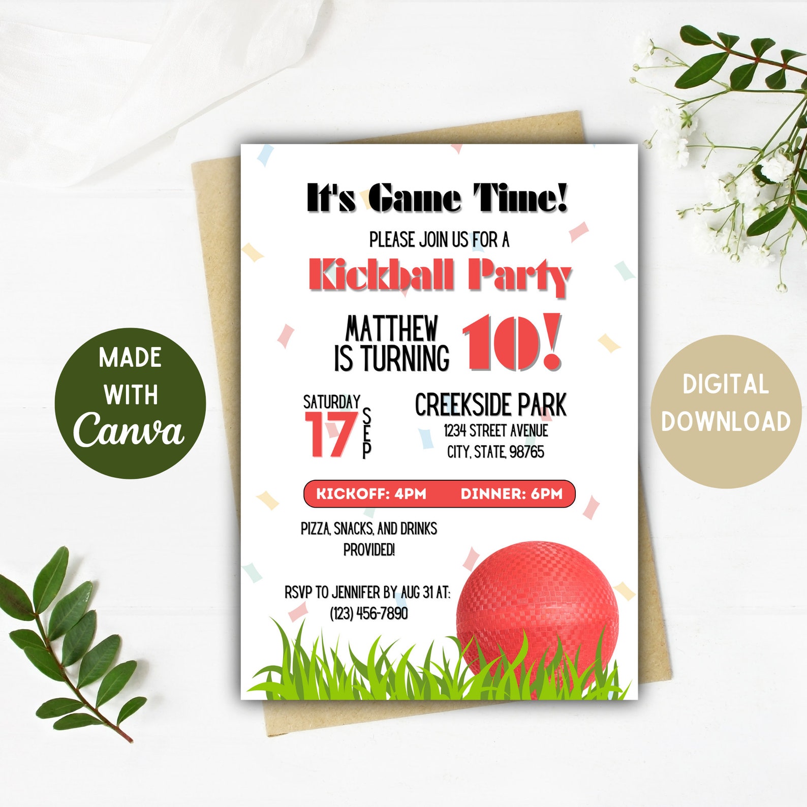 Kickball Party Invitation Kickball Birthday Invitation Kickball Birthday Kickball Party Digital