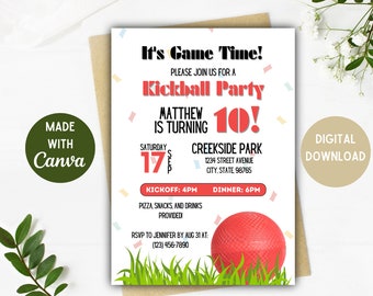 Invitación de fiesta de Kickball / Invitación de cumpleaños de Kickball / Cumpleaños de Kickball / Fiesta de Kickball / Descarga digital / 5x7, 4x6 / Tarjeta editable