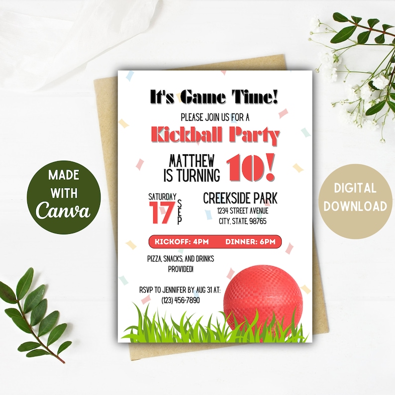 Kickball Party Invitation Kickball Birthday Invitation Kickball