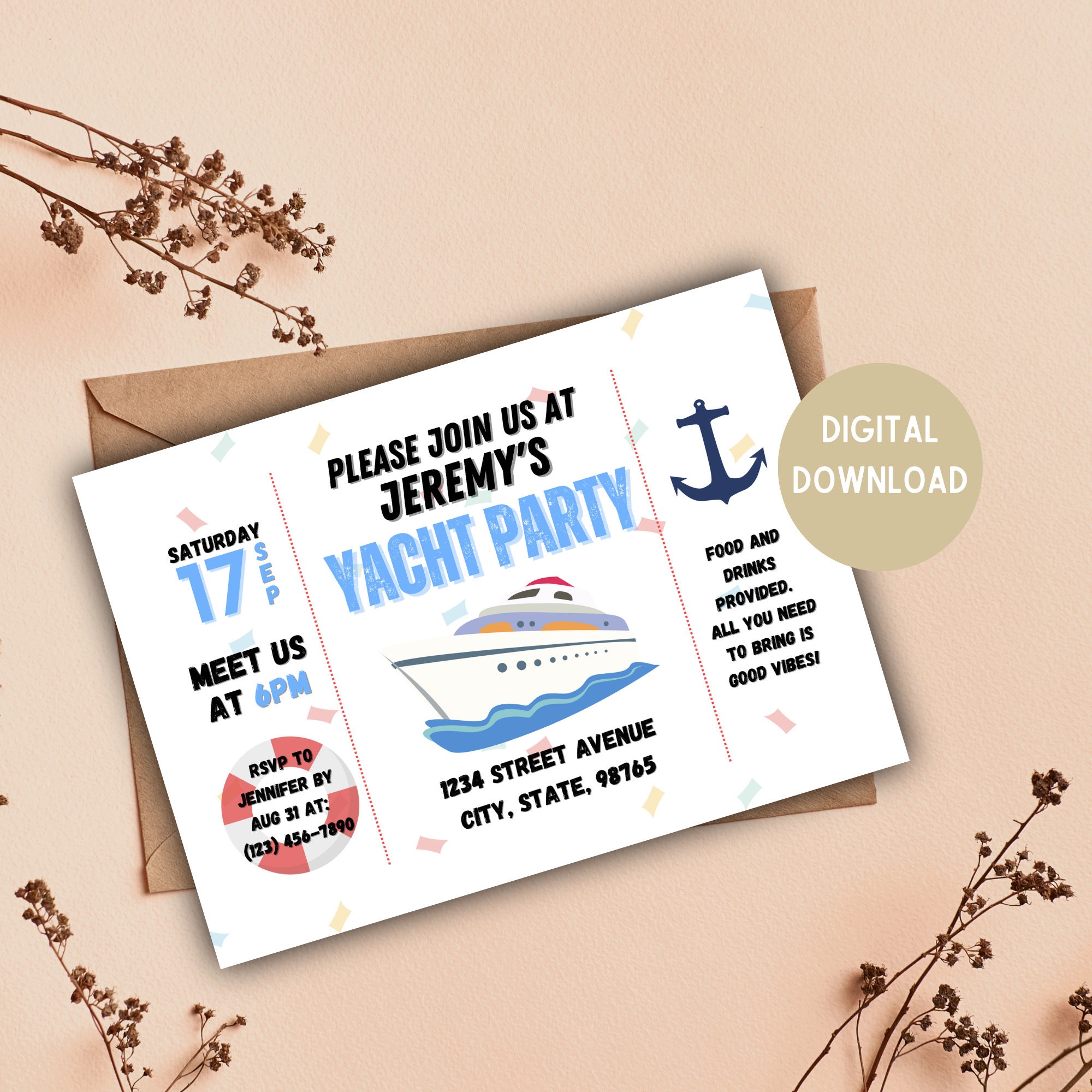 Yacht Birthday Party Invitation TEMPLATE Yacht Party Invitation Yacht