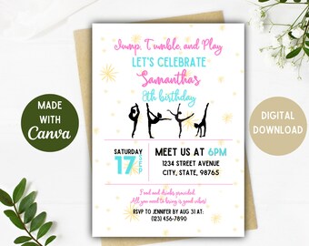 Invitaciones de gimnasia / Invitación de cumpleaños de gimnasia / Regalo de gimnasia / DESCARGA DIGITAL / Opciones de 5 x 7, 4 x 6 pulgadas / Invitación de gimnasia