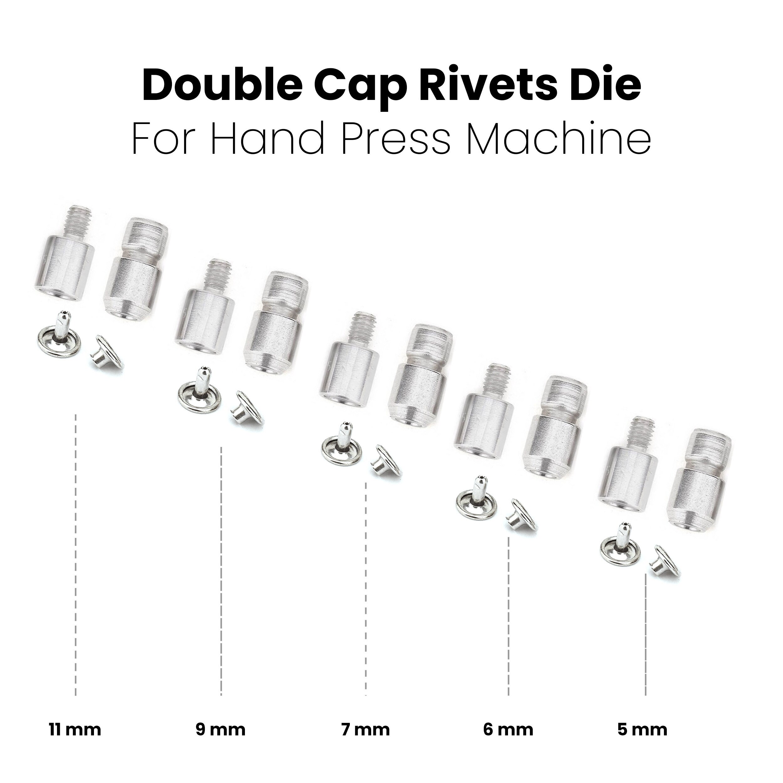 DZNTOOLS Rivet Press Machine and 5 Sets Double Cap Rivets Die - 5mm, 6mm, 7mm, 9mm, 12mm Double Cap Rivets Hand Press Machine Setter Setting Tool and Hole