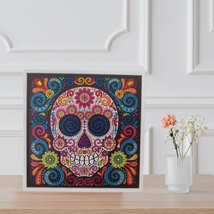 Sheehow 5D Diamond Painting Kits for Adults Skeleton, Full Drill DIY Diamond Art Flower Skull, Gem Pictures Paint by Numbers Art, Cross Stitch Jewel