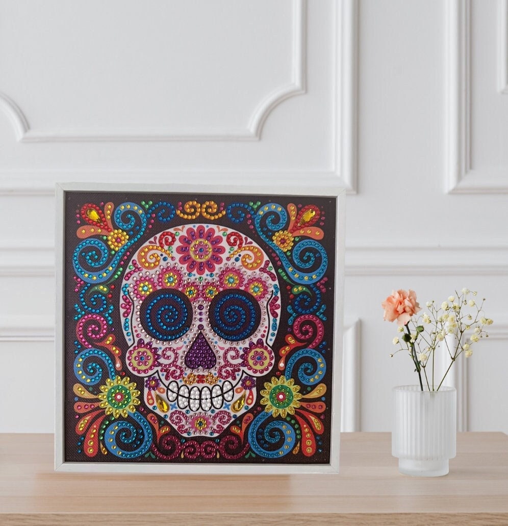 5D Diamond Painting Kits for Adults – HD Glow-in-the-Dark Skull Diamond Art Kits with 28-Facet, Resin Round Diamonds, Thick Canvas, and Tools – DIY