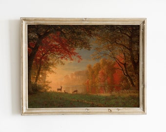 Pintura de paisaje de otoño / Arte de árboles de otoño / Temporada de otoño Arte vintage / Pintura de paisaje de otoño / Arte de otoño vintage / Otoño vintage