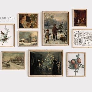 Christmas Wall Art Vintage Christmas Art Print Family Christmas Gallery Wall Christmas Painting Vintage Christmas Painting Gallery Wall