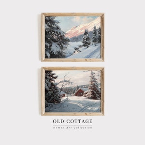 Snowy Cabin Art Print Christmas Wall Art Vintage Christmas Cabin Art Snowy Cabin Print Download Snowy Art Gallery Prints Christmas Art Print