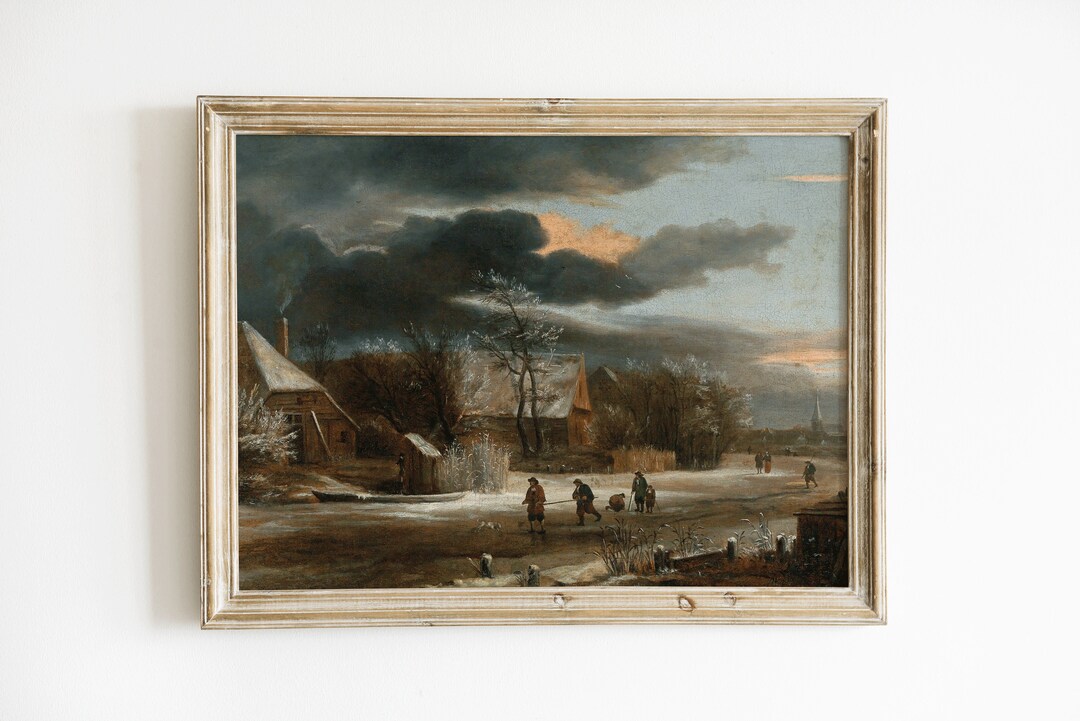 Winter Village Landscape Scene | Town in Winter Time Painting | Gloomy ...