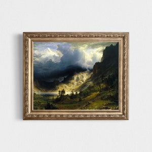 Storm in the Mountains Scene | Stormy Landscape | Vintage Mountain Landscape Painting | Gloomy Mountain Art | Story Mountain Landscape