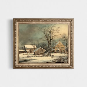 Winter Farm Scene | Winter on the Farm | Christmas Farm Scene | Home for Christmas | Country Christmas | Winter in the Country | Vintage Art