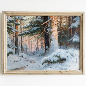 Snowy Forest Landscape Painting | Forest in the Winter | Snowy Trees Landscape Painting | Vintage Winter Painting | Vintage Winter Prints