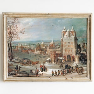 Vintage Christmas City Painting | Winter Painting | Vintage Christmas Art Print | Antique Christmas Painting | Digital Download |