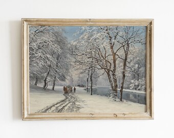 Winter Landschaftsmalerei | Kutschenfahrt | Schlittenfahrt | Vintage Weihnachtskunst | Vintage Landschaftsmalerei | Digitaler Download