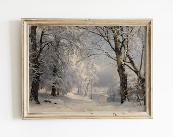 Pittura di paesaggio invernale / Pittura di paesaggio natalizio / Stampa d'arte vintage / Arte antica / Pittura di paesaggio vintage / Download digitale
