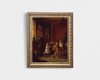 Family Christmas Scene | Home for Christmas | Christmas with the Family | Vintage Christmas Painting | Vintage Christmas Art Print | Digital