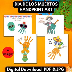Manualidad con huellas de manos para el Día de los Muertos, recuerdo imprimible, arte con huellas de manos para el Día de los Muertos, recuerdo para el Día de los Muertos, arte con huellas de manos