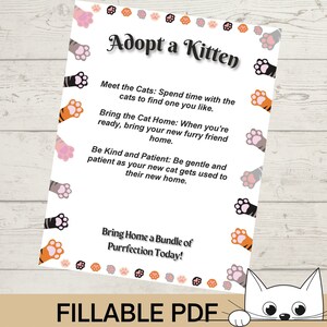 Pet adoption sign, cat adoption party, kitten adoption sign,  Instant Download PDF fillable printable