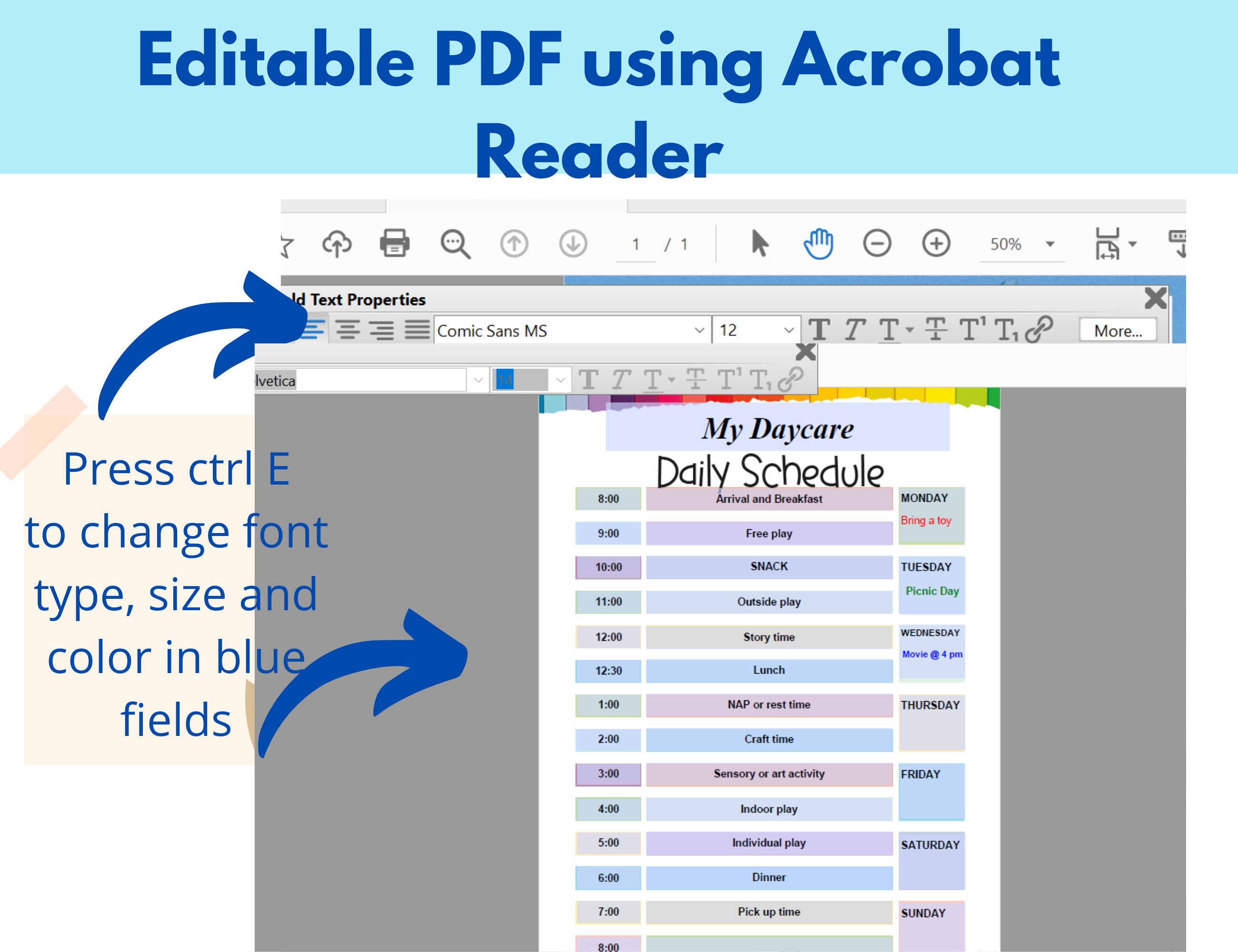 Daycare Daily Schedule Printable, Daycare Hourly Schedule, Editable