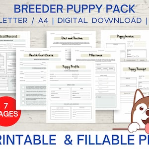 Breeder puppy pack, Puppy Health Certificate and Vaccination Record Bundle, dog health record, Instant Download PDF fillable printable