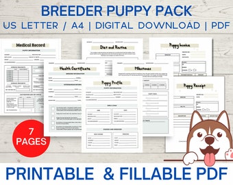Breeder puppy pack, Puppy Health Certificate and Vaccination Record Bundle, dog health record, Instant Download PDF fillable printable