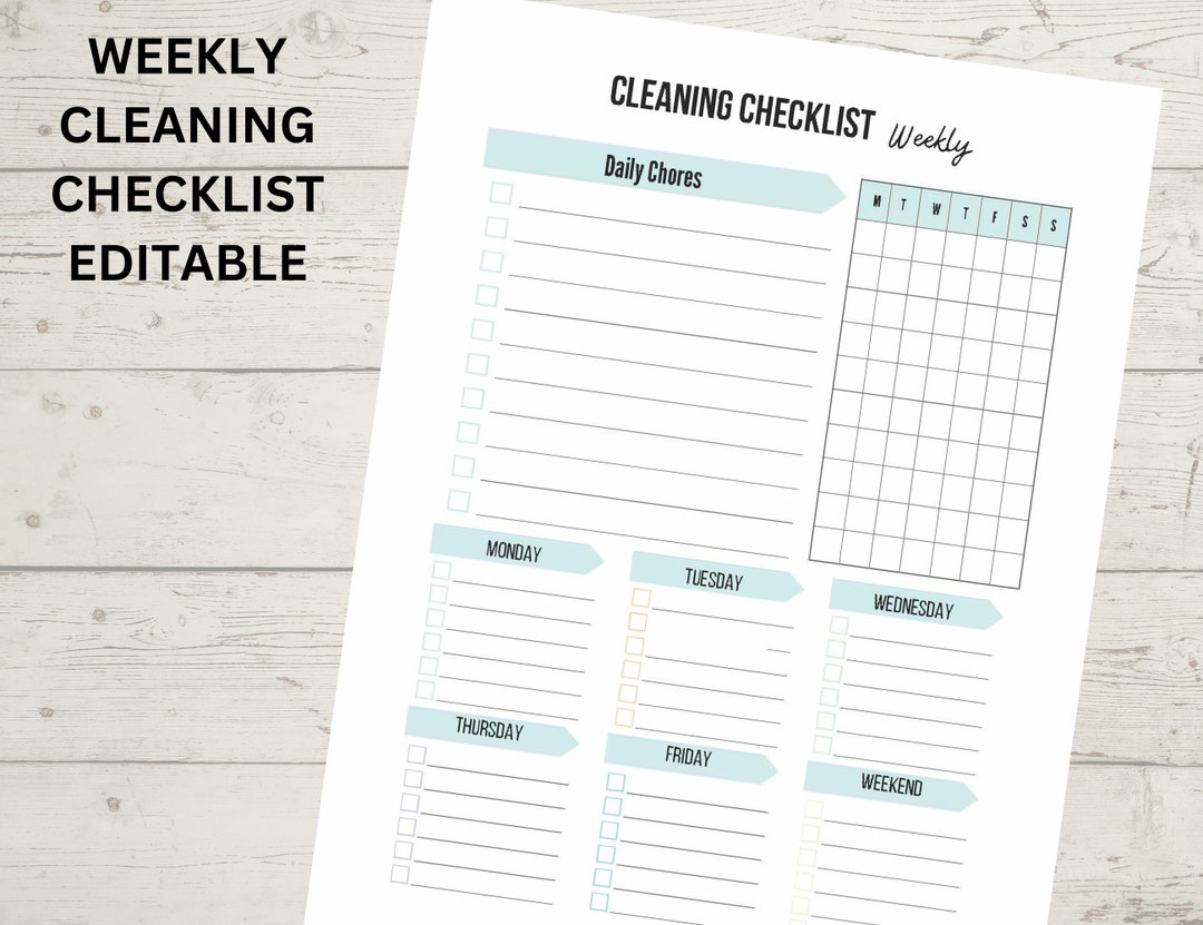 Cleaning Schedule Editable and Printable, Weekly Cleaning Checklist - Etsy