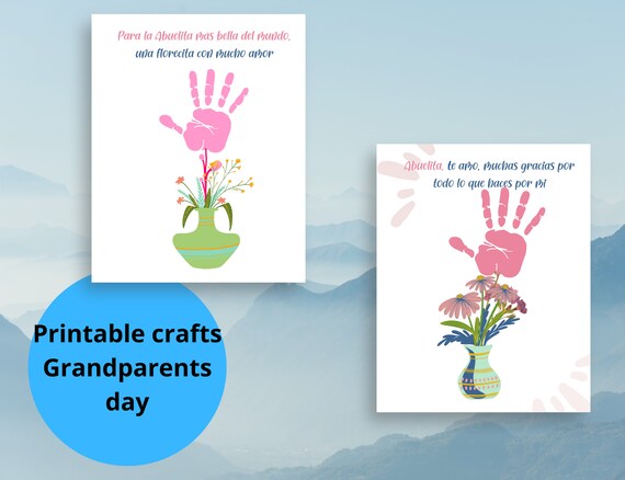 Grandparents day handprint art  Gift for abuelita in spanish, flowers Bouquet Printable gift  for grandma from grandkids in spanish