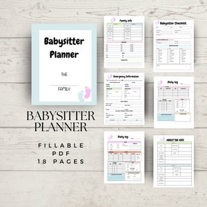 ベビーシッター プランナー、ベビーシッター バインダー、ベビー ケア プランナー、記入可能な PDF