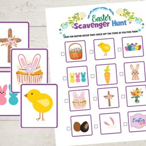 Caça ao tesouro de Páscoa para crianças, inclui cartas para jogos de salão, jogo de Páscoa para impressão para crianças