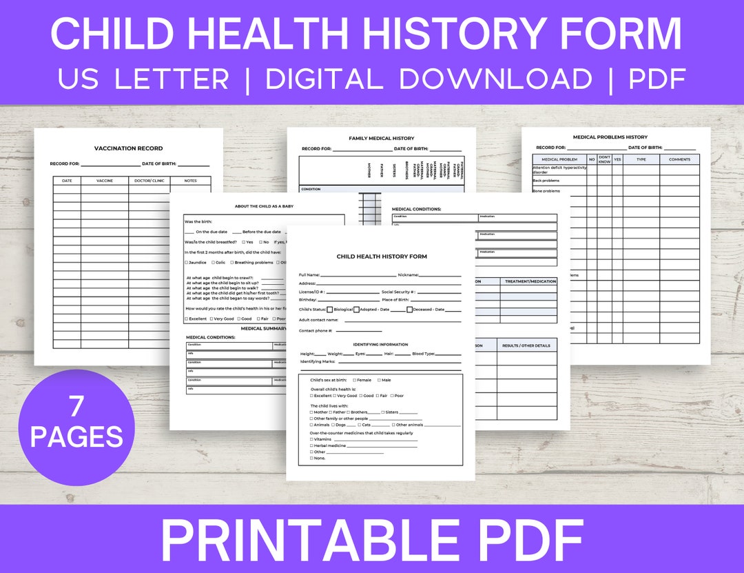 Child Health History Pdf Medical History Form, Kids Medical Records