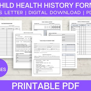 Historial de salud infantil pdf Formulario de historial médico, registros médicos de niños, carpeta médica, enfermedades crónicas, medicamentos para alergias, Descarga instantánea