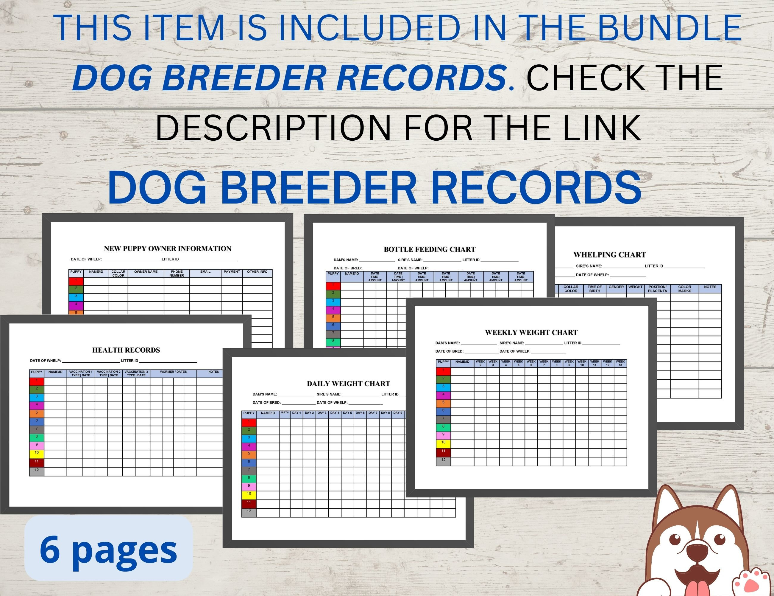 Whelping Chart Editable, Whelping Record, Puppy Whelping, Breeder Forms