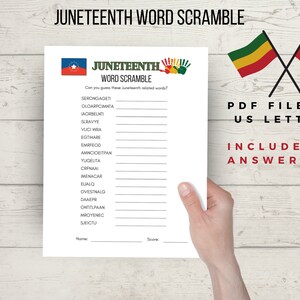 Juneteenth word scramble game printable, party or school Emancipation game printable