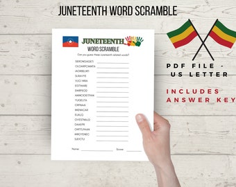 Juneteenth word scramble game printable, party or school Emancipation game printable