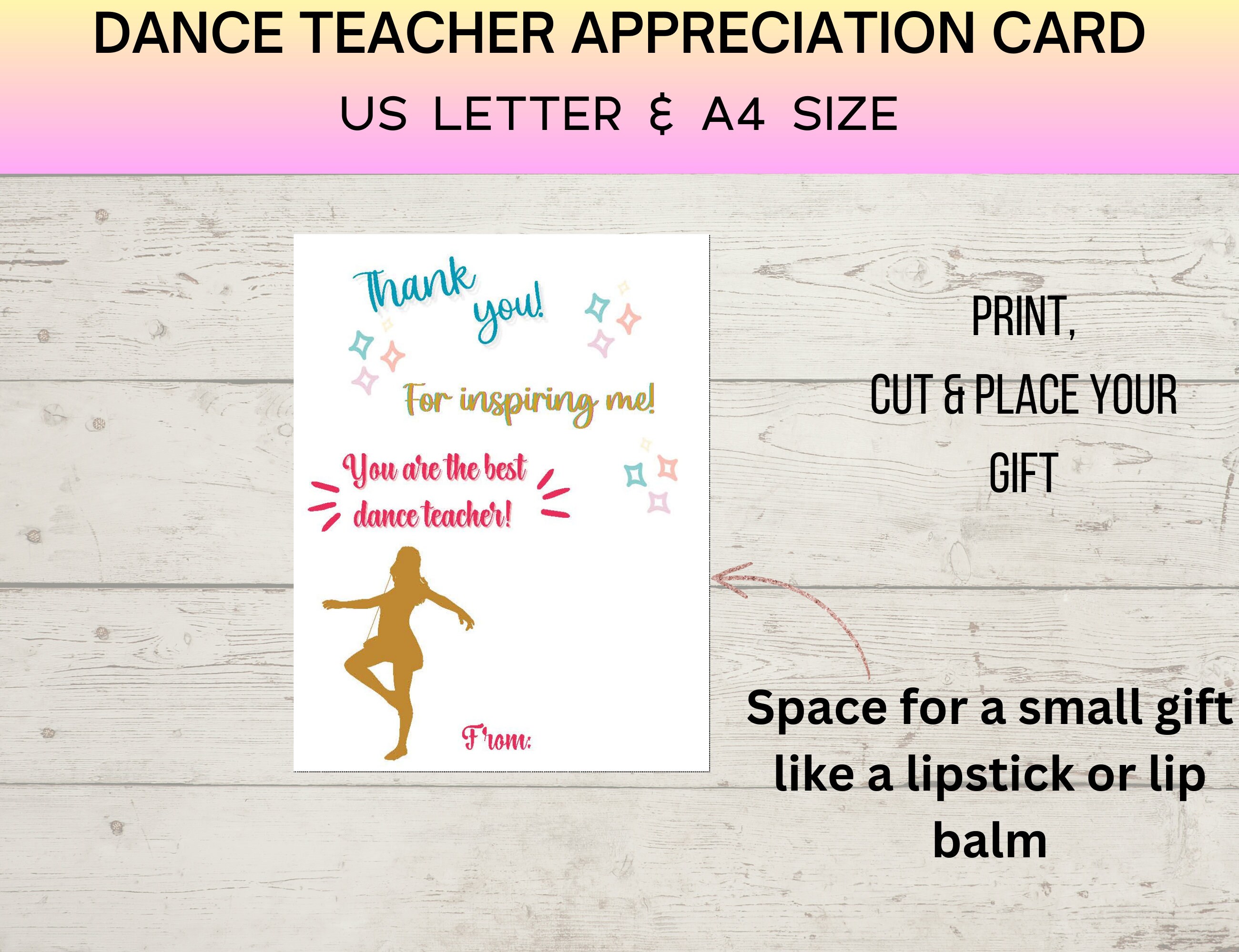 Dance Teacher Gift Printable, Teacher Appreciation Gift for Dance ...