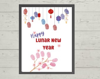 Lunar New Year fingerprint or handprint craft printable, lunar new year card or homeschooling, preschool, Chinese New Year Activity for kids