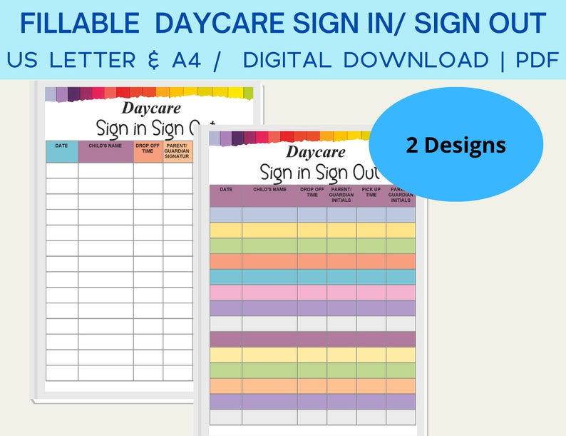 Daycare Sign in Sign Out Sheet Printable | Editable Daily Attendance ...
