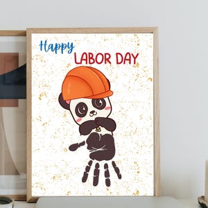 Manualidad del día del trabajo, linda manualidad con huella de panda, recuerdo imprimible de agradecimiento del día del trabajo, actividad artística del día del trabajo para niños