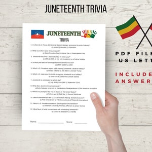 Juneteenth trivia game printable, party or school Emancipation game printable