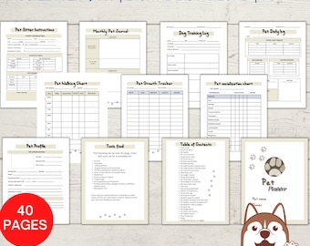 Pet planner printable and editable, puppy planner, pet care planner, pet care binder printable instant download